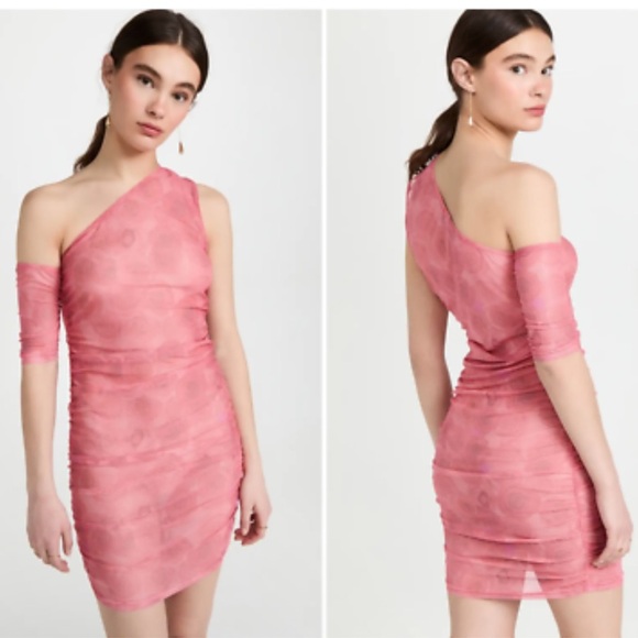 Lioness Coral Pink rose garden dirty dancing mesh stretch Mini Dress large new - Picture 2 of 5